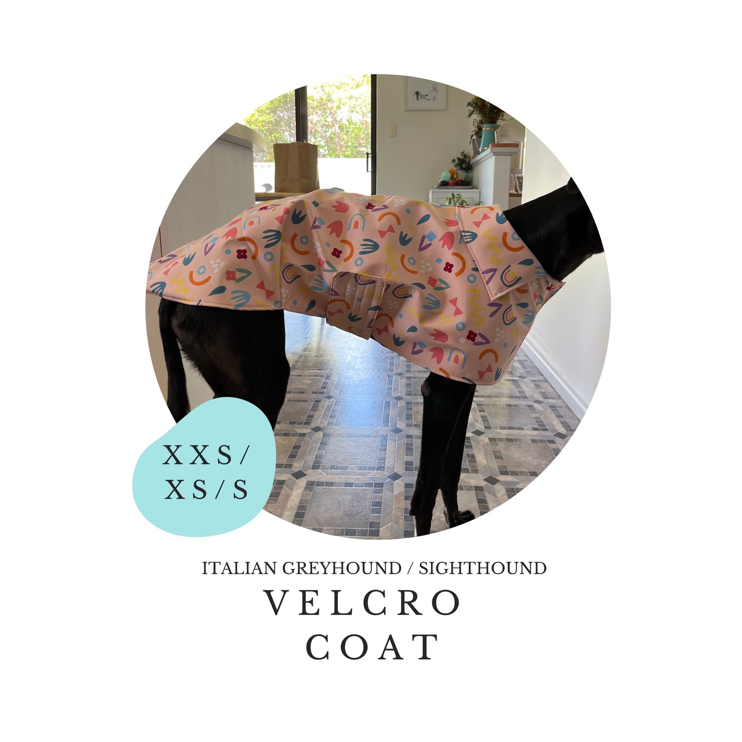XXS/XS/S Italian Greyhound Velcro Coat